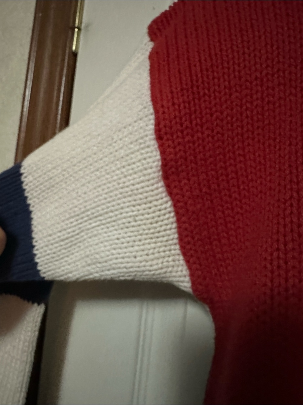Skyr Women's V-Neck Sweater – Red, Navy & White Nautical Knit - Picture 5 of 6